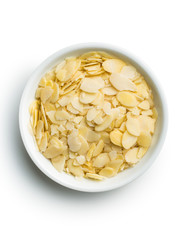 Sliced almonds in bowl.