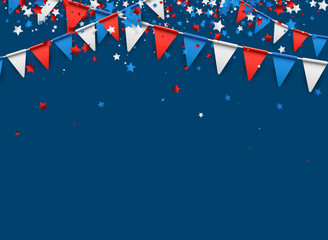 Blue background with flags and stars.