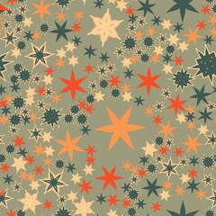 Seamless texture with many stylized flowers and stars.