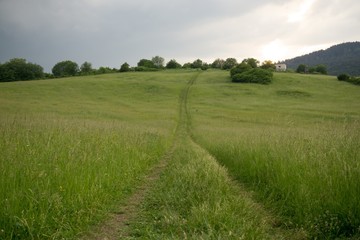 Sunrise and sunset over the hills and town. Slovakia