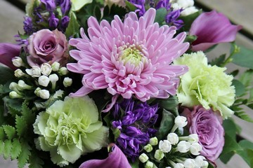 Bouquet with purple and white flowers