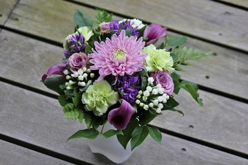 Bouquet with purple and white flowers