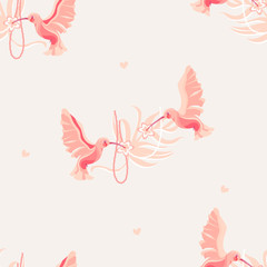 Romantic hummingbirds with beads and hearts seamless pattern