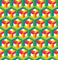 Abstract seamless pattern in isometric style. Lattice of geometric shapes.