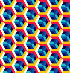 Abstract seamless pattern in isometric style. Lattice of geometric shapes.