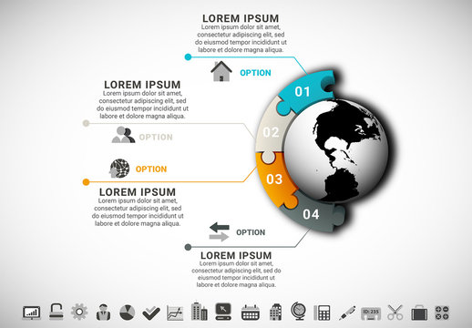 Four Section Infographic with Globe Layout