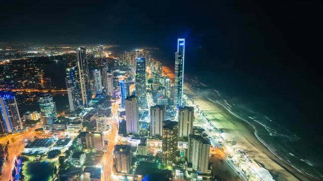 4k timelapse video of Gold Coast, Australia at night