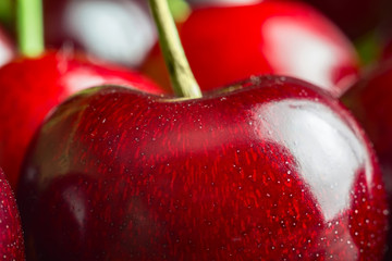 Fresh and ripe cherry berries, macro image, selective focus