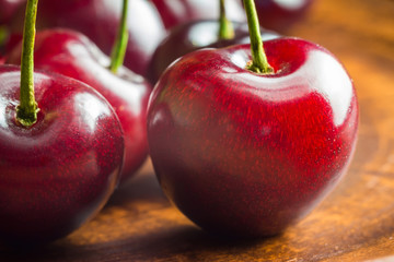 Fresh and ripe cherry berries, macro image, selective focus