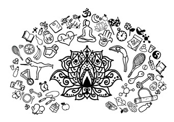 Hand drawn yoga sketches , vector illustration.