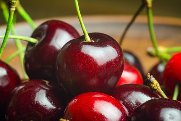 Fresh and ripe cherry berries, macro image, selective focus