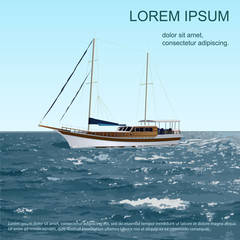 Fototapeta premium The beautiful ship against the rocks in the Bay in the morning.