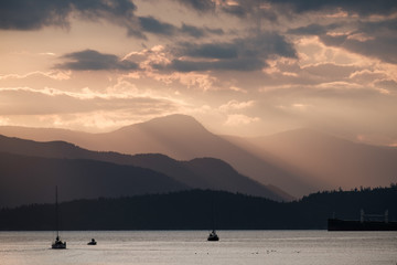 Sunset over mountains and the ocean