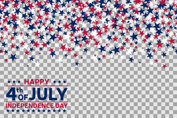 Seamless pattern with stars for 4th of July celebration on transparent background.