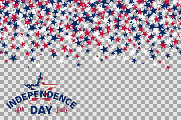 Seamless pattern with stars for 4th of July celebration on transparent background.