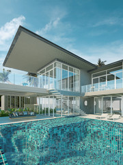 Sea view swimming pool in modern loft design,Luxury ocean Beach house