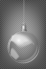 Vector Christmas fir tree and realistic transparent silver Christmas ball on a light abstract background