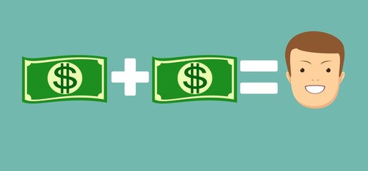 concept of money make you happy. Stock vector illustration for poster, greeting card, website, ad, business presentation, advertisement design.