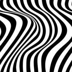 Abstract vector seamless op art pattern with waving curling lines. Monochrome  graphic black and white ornament