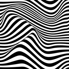Abstract vector seamless op art pattern with waving curling lines. Monochrome  graphic black and white ornament.