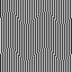 Abstract vector seamless op art pattern with waving lines. Monochrome  graphic black and white ornament. Striped repeating texture. - obrazy, fototapety, plakaty