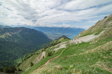 Fototapeta na wymiar View from Rocher de Naye, Switzerland, towards Lake Leman.