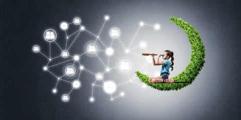 Idea of children Internet communication or online playing and pa