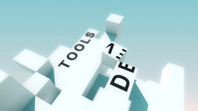 JS Development words animated with cubes