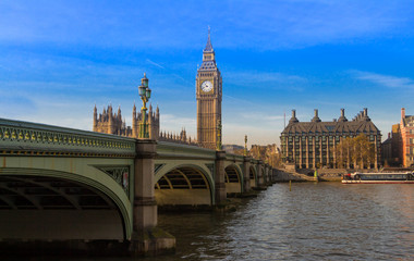 Fototapeta na wymiar The Big Ben and Westminster Bridge in London.