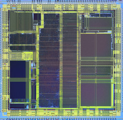 Extreme close up of silicon microprocessor chip