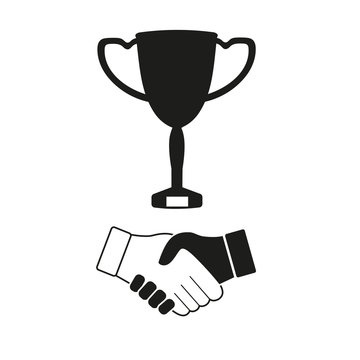 Cup of the winner handshake on a white background