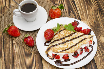 Crepes with Banana and strawberries