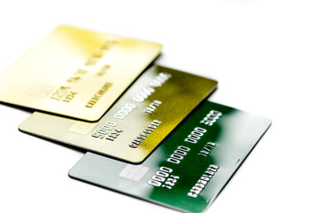 credit cards for business payments on white office desk background close up