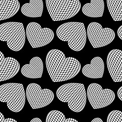 Black and white seamless pattern with abstract hearts. Vector clip art.