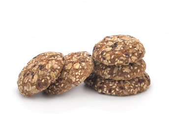 Dietary oatmeal cookies on a white background