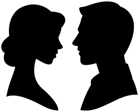 Vector silhouette cameo man and woman portrait in profile