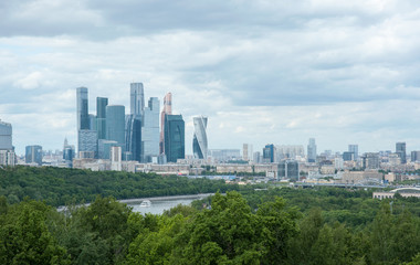 Fototapeta premium MOSCOW, RUSSIA - June, 04, 2017 A view of the skyscrapers of the business center of Moscow City in Moscow.