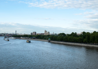MOSCOW, RUSSIA - June, 04, 2017 View of the city and the river from Pushkin's footbridge in Moscow.