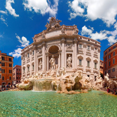 Fototapeta na wymiar Rome Trevi Fountain or Fontana di Trevi in the morning, Rome, Italy. Trevi is the largest Baroque, most famous and visited by tourists fountain of Rome.