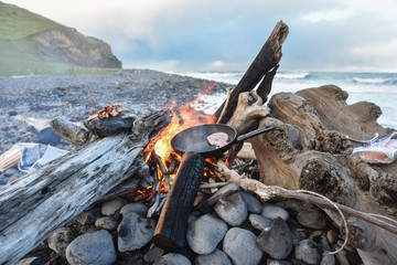 Bacon Cooking at the beach