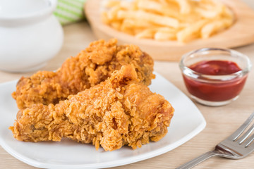 Crispy fried chicken and french fries