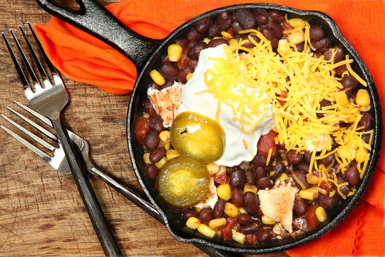 Black Bean and Corn with Grilled Chicken in Skillet