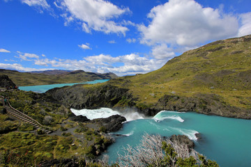 Naklejka premium Salto Grande waterfall, Torres Del Paine National Park, Patagonia, Chile Southamerica