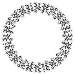 Silhouette floral round frame with halftone pattern. Vector clip art.