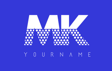 MK M K Dotted Letter Logo Design with Blue Background.