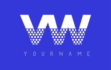 V W Dotted Letter Logo Design with Blue Background.