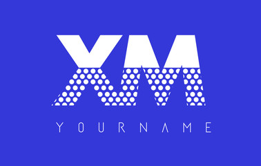XM X M Dotted Letter Logo Design with Blue Background.