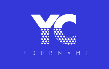 YC Y C Dotted Letter Logo Design with Blue Background.