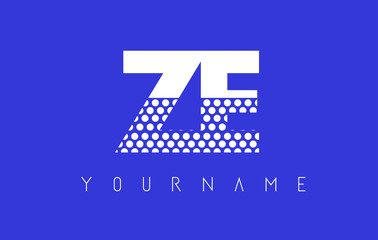 ZE Z E Dotted Letter Logo Design with Blue Background.