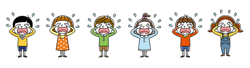 子供たち：悲しい、涙、泣く